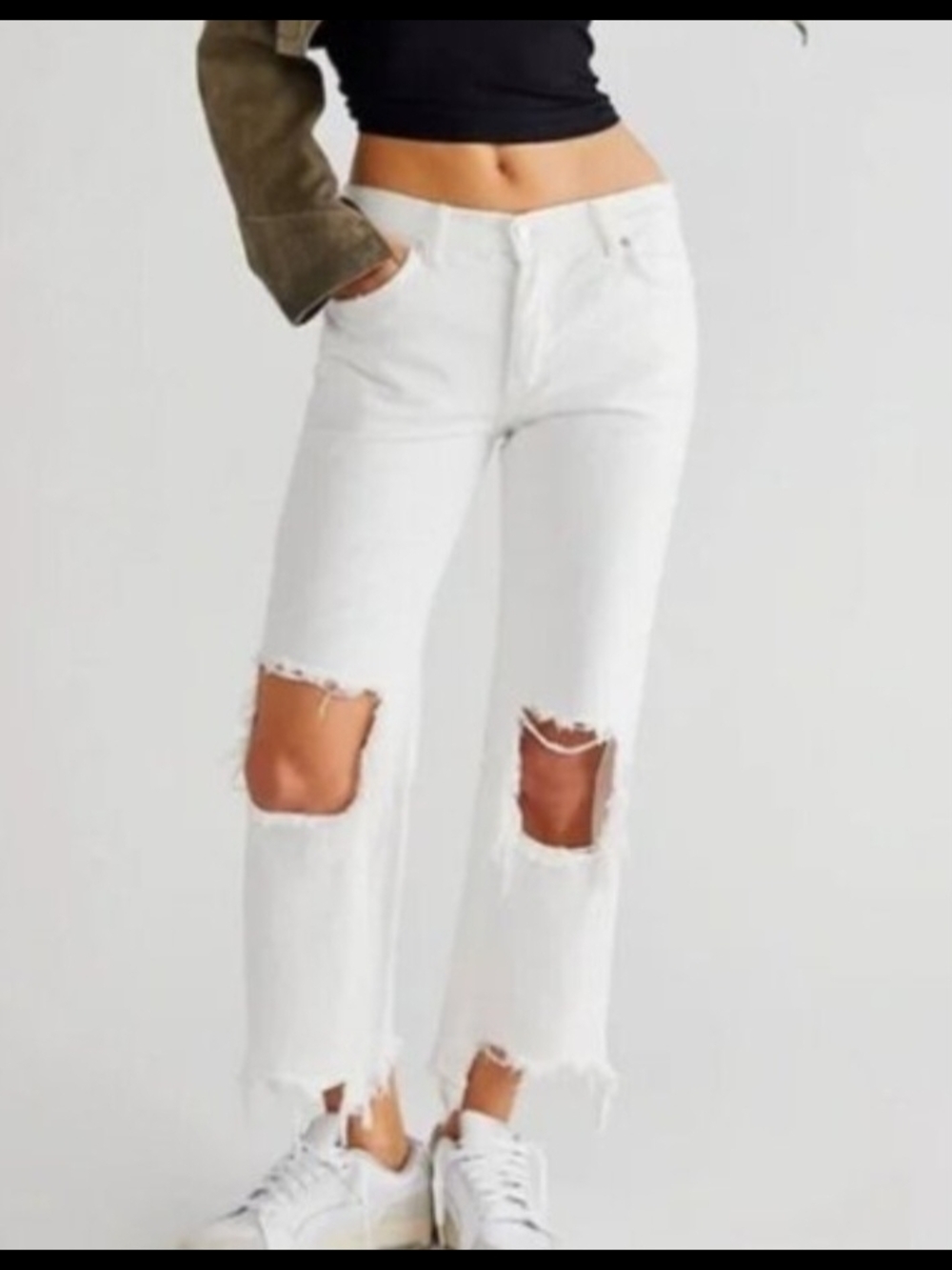 We The Free White High-Rise Distressed Ankle Jeans for Women